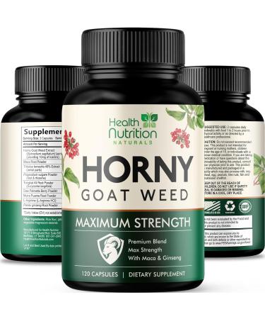 Horny Goat Capsules for Men & Women - 1590mg Extra Strength with Maca, Tongkat Ali, and Ginseng - Epimedium Supplement - 120 Capsules - Buy Online on GoSupps.com