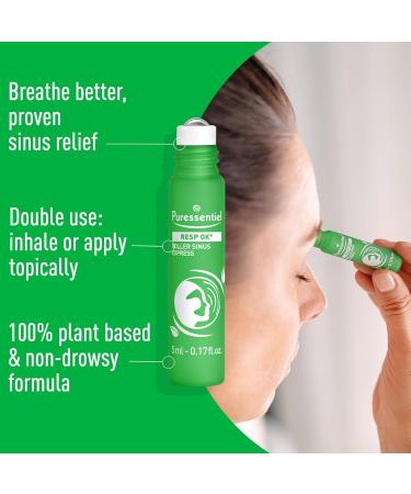 Puressentiel Respiratory Roll-on Sinus Express - 100% Plant-Based Formula with Organic Aloe Vera & Essential Oils - Immediate Sinus Relief - Pocket Size - Buy Online on GoSupps.com