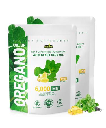 HIIHONE Oil of Oregano Softgels - Oil of Oregano with Black Seed Oil Formulated with Carvacrol 165mg & Thymoquinone 240 Softgels (2 Packs) - 120 Days Supply