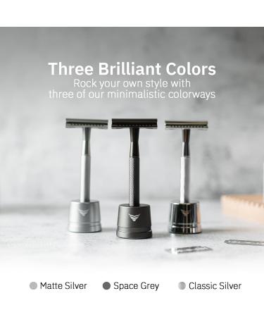 BOVEM Align Razor Premium Single Blade Safety Razor for Men | Double Edge Shaving with Stand & 5 Blades | Space Grey - Buy Online on GoSupps.com