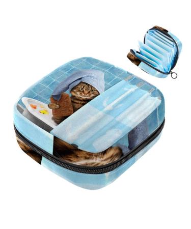 Menstruation pad bag with zipper women's napkin bag tampons collecting bags for women and girls (funny cat who takes a bathroom)