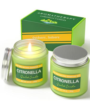 Citronella candle outdoor |20 hours of burning time |Citronella fragrance candle in the glass of 2 Set |Natural Lemongrass Citronella I |For garden camping travel & more.Citronella-300G