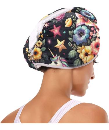 Adorable Unicorns & Celebrity Flowers Hair Towel 2 Pack | Super Absorbent Quick Dry Turbans for Women & Girls - Perfect Hair Care Accessory - Buy Online on GoSupps.com