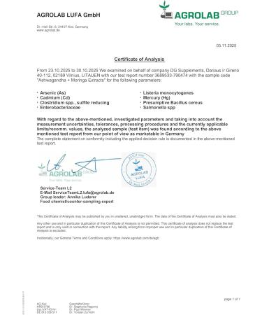 DG Supplements Ashwagandha & Moringa 500 mg 90 Vegan Capsules High Strength 201 & 101 Extracts Equal to 7500 mg Support for Energy Stress & Immune GMP Certified - Buy Online on GoSupps.com