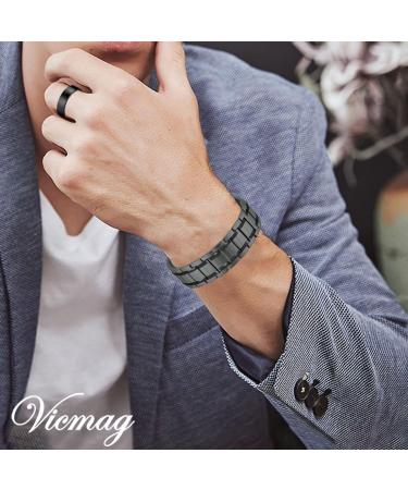 Vicmag Magnetic Bracelet for Men - Three Rows Titanium Steel Magnetic Therapy Bracelet with Adjustable Folding Clasp (Gray) - Buy Online on GoSupps.com