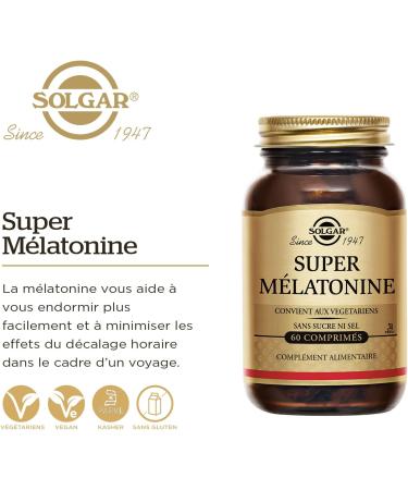 Solgar Super Melatonin 1.9mg - Sleep - Facilitates falling asleep - Reduces the effects of jet lag - Food supplement - Bottle of 60 tablets - Buy Online on GoSupps.com