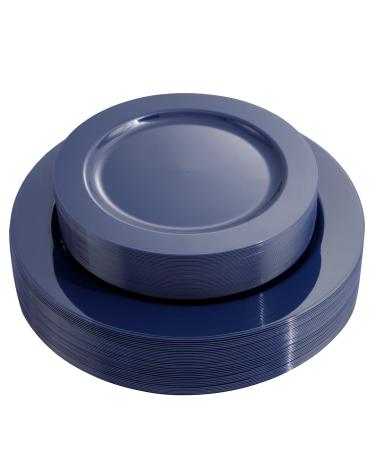 FLOWERCAT 60PCS Blue Plastic Plates - Heavy Duty Blue Plates Disposable for Party/Wedding - Include 30PCS 10.25inch Blue Dinner Plates and 30PCS 7.5inch Blue Dessert/Salad Plates