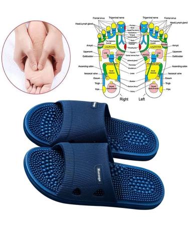 HONYUN Acupressure Foot Massage Slippers - Relief for Neuropathy, Arthritis, Plantar Fasciitis - Men/Women Indoor Non-Slip Sandals - Blue, Size 9-9.5 - Buy Online on GoSupps.com