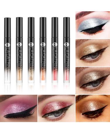 DE'LANCI Liquid Glitter Eyeshadow Eye Makeup Set,Quick-Drying High Pigmented Liquid Eyeshadow Glitter Shimmer Metallic Stick,Long Lasting Gold Silver Pink Red Natural Brown Nude 6 Color Christmas Gift Liquid glitter eyesha…