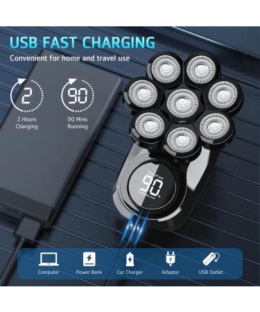 Lovcoyo 8D Upgraded Head Shaver for Men - 6-in-1 Waterproof Bald Head Razor for Beard Grooming Kit - Cordless Rechargeable Black Shaver - Buy Online on GoSupps.com