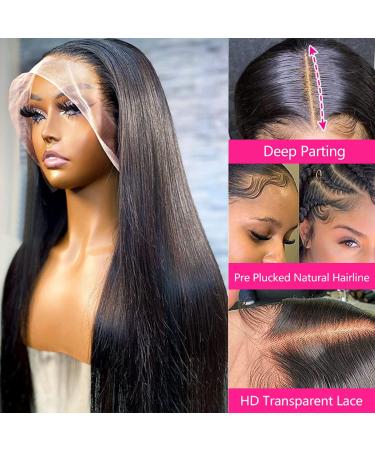 22 Inch Straight Human Hair Lace Front Wig | HD Transparent Lace Frontal Wig with Baby Hair | Pre Plucked & Glueless | Natural Color - Buy Online on GoSupps.com