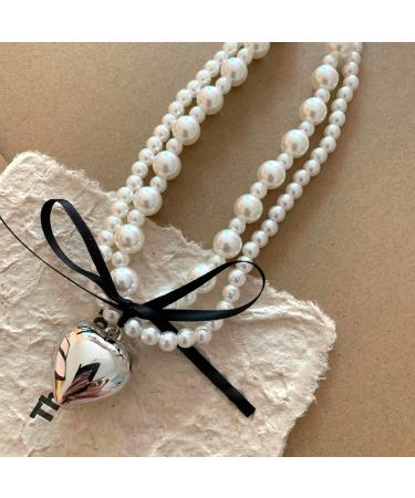 OralGos Heart Imitation Pearl Necklace for Women - Harajuku & Campus Style Jewelry - Simple Clavicle Chain Design - Shop Internationally - Buy Online on GoSupps.com