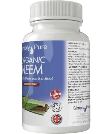 Organic Vegan Neem Capsules x 90 (500mg) - Soil Association Certified Gluten Free - GM Free - Buy Online on GoSupps.com