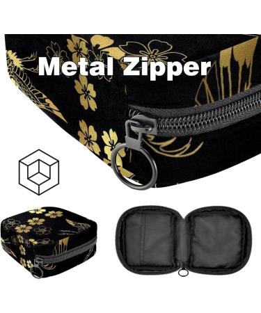 Women's Japanese Crane & Flowers Tampon Storage Bag | Stylish Zip Pockets for Menstrual Care - Buy Online on GoSupps.com