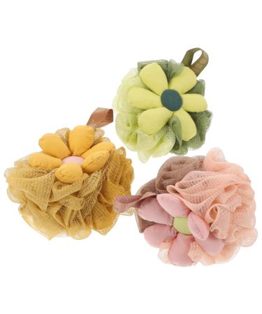 Healeved 3pcs Flower Bath Ball Mesh Pouf Bath Scrunchies Baby Sponge for Bathing Exfoliating Sponge Kids Loofah Bath Sponge Swirl Shower Puff Body Loofah Reusable Loofah Cute Puffs Child Pe