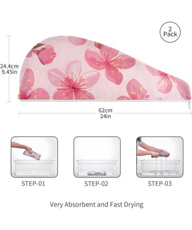 Pink Cherry Blossoms Hair Towel 2 Pack | Super Absorbent Quick Dry Hair Turbans for Women & Girls - Buy Online on GoSupps.com