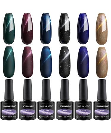 6 Colors Cat Eyes Glitter Gel Nail Polish Set - Long Lasting Salon Quality Kit for DIY Manicure - Lagunamoon 8ml - Buy Online on GoSupps.com