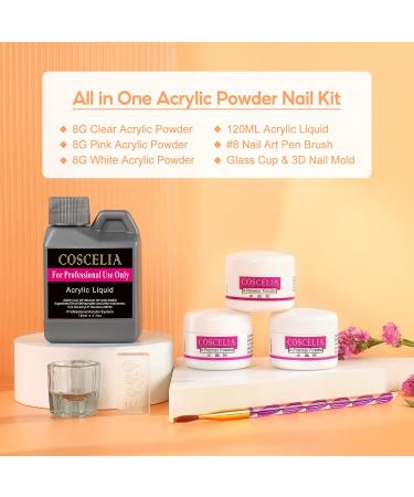 Acrylic Nail Kit with Pink, White, Clear Powder and 120ml Liquid - 3D Nail Art Mold, French Nails Extension Set for Beginners - Nail Art Starter Kit (130 pcs) - Buy Online on GoSupps.com