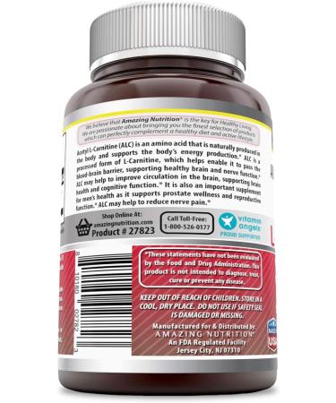 Amazing Formulas Acetyl L-Carnitine HCL 500mg Veggie Capsules - 60 Count - Energy Production & Cognitive Function - Non GMO, Gluten Free - Buy Online on GoSupps.com