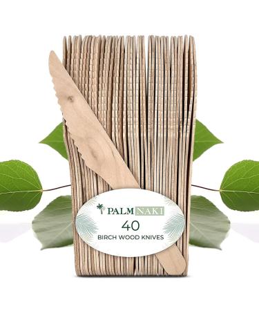 Palm Naki Birchwood Cutlery (40 Count) - Disposable Dinnerware Eco-Friendly Compostable and Biodegradable Cutlery (Knives) Knives 40 Pack