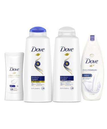 Dove Hair and Skin Care Regimen Pack For Soft Skin and Clean Hair Deep Moisture Includes 2 Hair and 2 Skin Care Products
