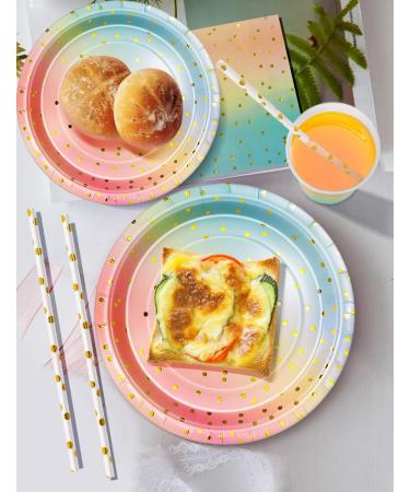 Nkaiso 126 Piece Party Tableware Rainbow Colors Theme Kids Birthday Decoration Party Accessories Set Birthday Paper Cups Paper Plates Napkins for Wedding Shower Engagement Wedding-25 Guests - Buy Online on GoSupps.com
