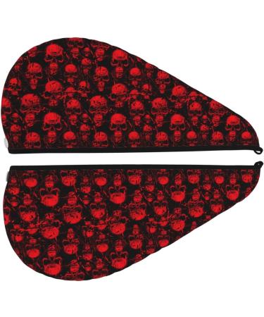 Premium Hair Towel Wrap - Quick Drying Turban with Button - Red Skulls Design - Buy Online on GoSupps.com