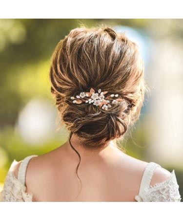 Yikisdy Rose Gold Leaf Wedding Hair Pins - Crystal Bridal Hair Accessories for Women - Buy Online on GoSupps.com