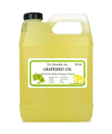 Dr Adorable - 32 oz - Grapeseed Oil - 100% Pure Cold Pressed Organic Natural