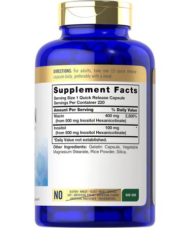 Niacin Flush Free 500mg | 220 Capsules | Non-GMO & Gluten Free | Essential Vitamin by Carlyle - Buy Online on GoSupps.com