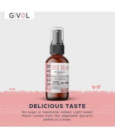 GIVOL Vegan Vitamin B12 Liquid Mist | Organic 5,000mcg Methylcobalamin Supplement - Buy Online on GoSupps.com