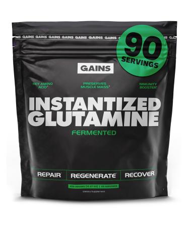 Gains in Bulk L-Glutamine Gluten Free Glutamine Powder for Muscle Recovery and Growth Post Workout Support Amino Acid Supplement Promotes Protein Synthesis Non GMO Unflavored 90 Servings Unflavored 1.1 Pound (Pack of