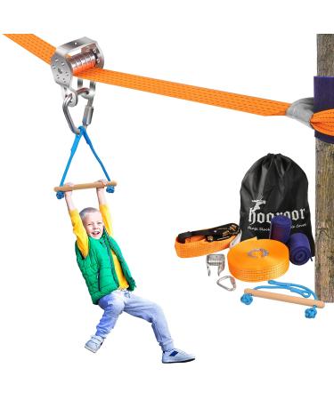 hooroor Slackline Pulley with 52FT Zipline, Monkey Bar, Most Accessory for Ninja Warrior Obstacle Course for Kids&Adults Backyard, Outdoor Toys Gifts Playset Jungle Gym,Easily Carry&Install Classical