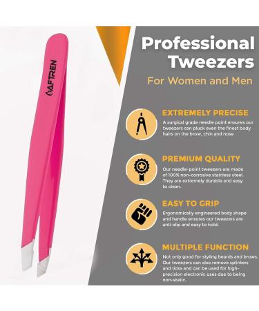 Wide Grip Slant Tweezers - German Stainless Steel - Hand-Filed Slanted Tips for Ultra-Precision - Tweezers for Eyebrows and Nose/Ear/Facial Hair - Professional Grade (Pink) - Buy Online on GoSupps.com