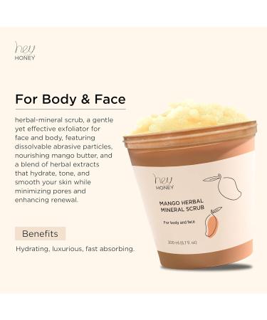 Hey Honey Skincare Mango Herbal Mineral Scrub Dead Sea Salt Exfoliator for Body & Face | Gently Buffs Smooths & Hydrates Skin | Cruelty-Free Paraben-Free Vegetarian | 6.7 oz - Buy Online on GoSupps.com