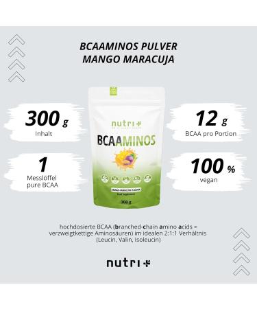 BCAA Powder Mango Maracuja - High-Dosed Amino Complex | Instant Solubility & Great Taste | 300g Amino Acid Mix - Buy Online on GoSupps.com