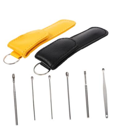 Healeved 4 Sets Pick Tool Practical Home Leather Kit for Stainless Wax Wear-Resistant Storage Portable Cleaner of Metal Case Convenient Remover Removal Ear Cleaning with Steel Travel Black Yellow 10x3x1cm