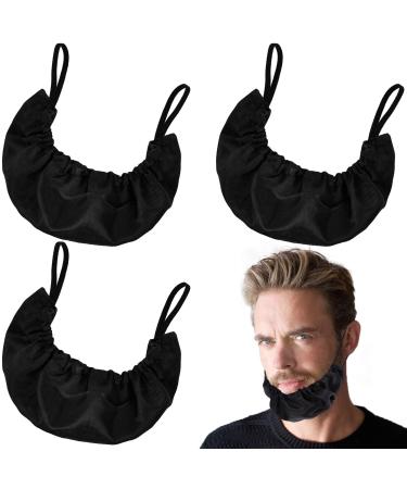 3 Pieces Beard Bandana Beard Covers Adjustable Facial Hair Apron Guard Bonnet Mens Bedtime Bib Cap (Black)