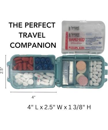 Travel Pill Organizer | 8 Compartment Portable Case for Medications | Holds Various Sizes | Extra Compartment for Bandages | Essential Travel Accessory - Buy Online on GoSupps.com