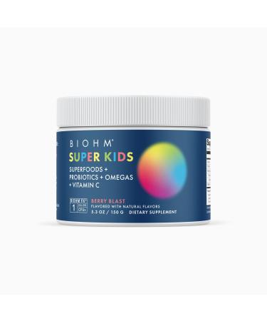 BIOHM Super Kids Superfood Powder + Probiotics - Delicious Berry Blast - 30 Servings - Beneficial Antioxidants & Omega-3 - Gluten Free GMO Free Dairy Free No Artificial Ingredients Vegetarian