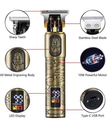 GSKY Professional Men's Hair Trimmer - T Blade Clippers for Hair Cutting | Zero Gapped Cordless Beard Trimmer with LED Display - Gold 1pc - Buy Online on GoSupps.com