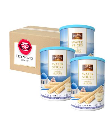 1.2 kg Vanilla Wafer Sticks Wafer rolls with vanilla flavour cream 3-pack (3 x 400 g) from Pere's Candy Box with gift