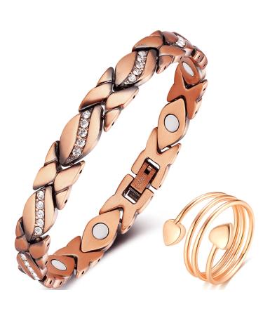 VicMAG copper magnet bracelet for women 3500 gauss magnets brazaletes 100% solid pure copper jewelry bracelet (adjustable size with gift box) 1 crystal design