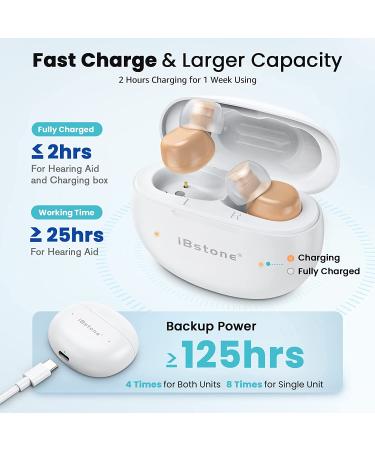 iBstone Rechargeable Mini Hearing Aid for Seniors with Noise Reduction - Portable Charging Case - Beige (Pair) - Buy Online on GoSupps.com