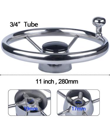 11 inch Marine Stainless Steel Boat Steering Wheel with Adapter - 5 Spoke 25 Degree Destroyer Style for Boats, Yachts, Pontoon Boats - Buy Online on GoSupps.com