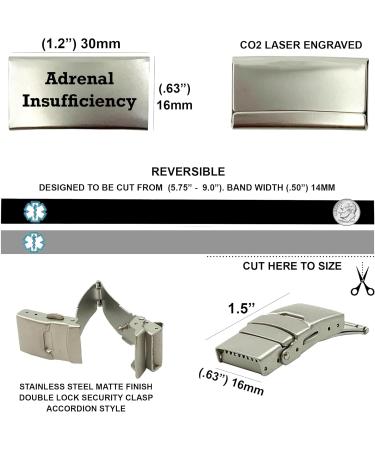 Adrenal Insufficiency Reversible Medical Alert Bracelet for Men & Women - Black/Gray | Sport/Slim Design - Buy Online on GoSupps.com