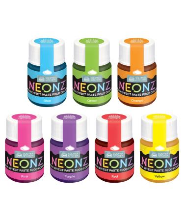 Squires Kitchen NEONZ Neon Effect Food Colouring Paste Rainbow Colours 7 Set Perfect for Buttercream Sugarpaste Modelling Pastes Fondant Royal Icing Cake Mixes and more! Rainbow 7 Set