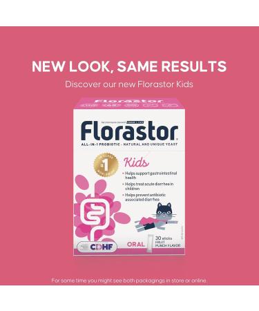 Florastor Kids - Saccharomyces Boulardii CNCM I-745 - Daily All in One Probiotic - Supports Gut Health & Immune System -The #1 Probiotic in class Wordlwide - For Kids - Fruit punch Flavor - 30 sticks - Buy Online on GoSupps.com
