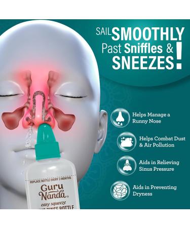GuruNanda Sinus Rinse Bottle & Saline Premixed Packets 120ct - All Natural Sinus Rinse Packets to Help with Allergies & Congestion Relief 0.08oz Each 120 Count (with Sinus Rinse Bottle) - Buy Online on GoSupps.com