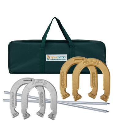 SPEXDARXS Horseshoes Set, Lawn Horseshoes Outside Game Set for Kids Adults Families - Includes 4 Horseshoes, 2 Stakes and Carrying Case